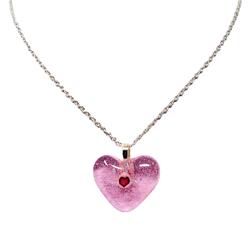 Mini Pink Crystal Heart Necklace With Chain – Lara Glam Jewelry